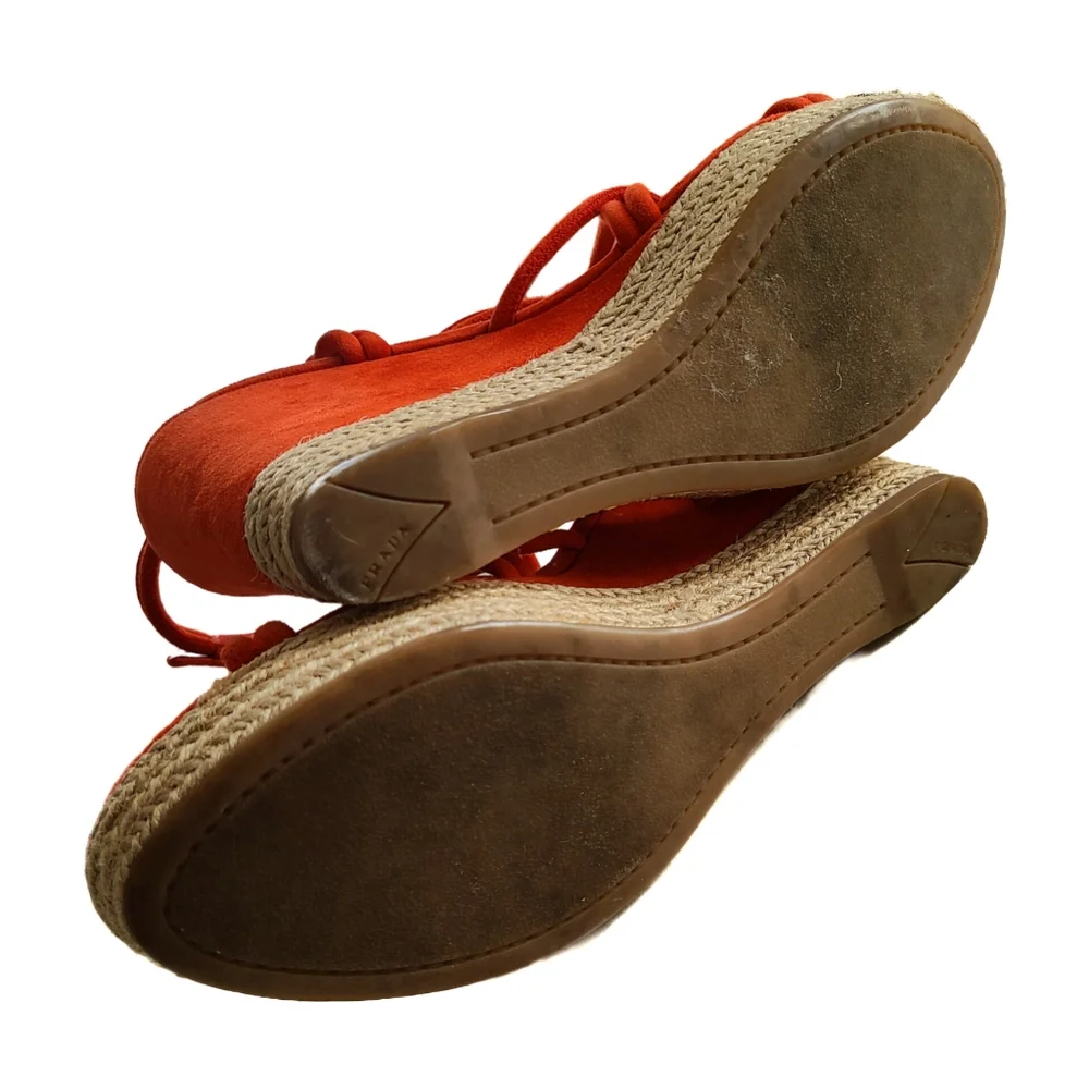 PRADA Platform Wedge Espadrille Strappy Sandal Orange-Red Suede 36 - Picture 9 of 9